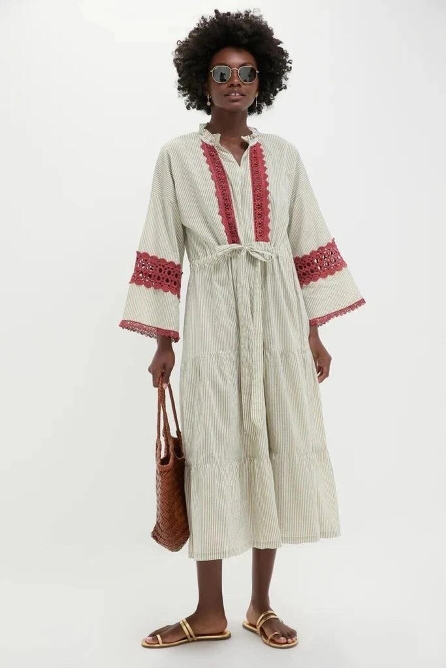 TUCKERNUCK Tan Stripe Cinched Waist Caftan Dress Size XS NWT